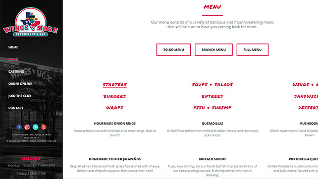 CS Web Design | Wings 'N More - Austin